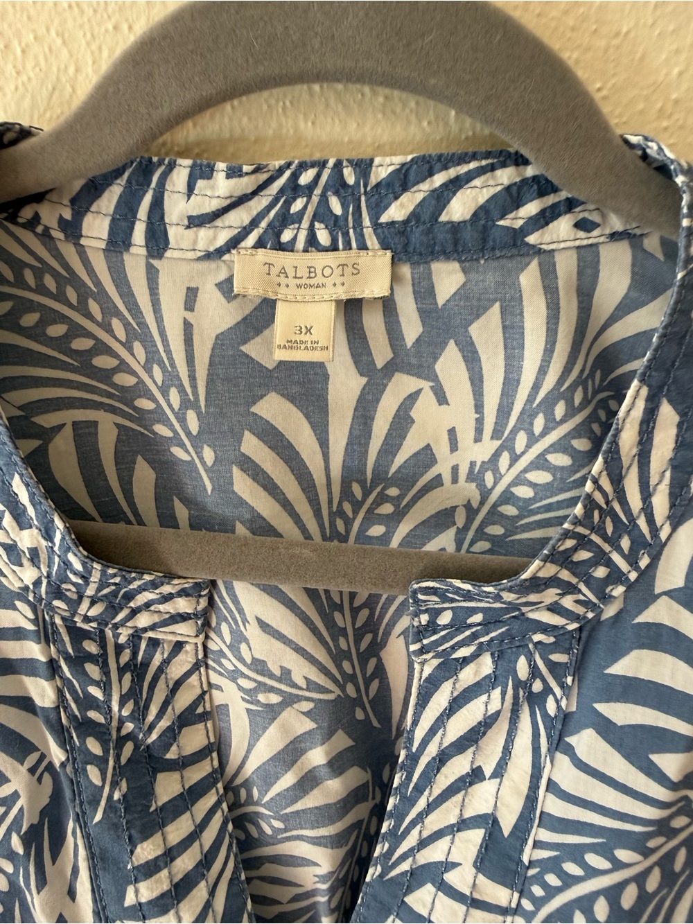 Talbots 3X Blue and White Printed Women's Tunic Top 100% Cotton - Picture 3 of 5